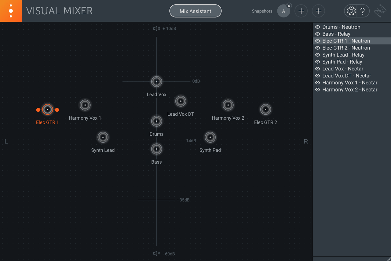 La interfaz del Visual Mixer de Izotope
